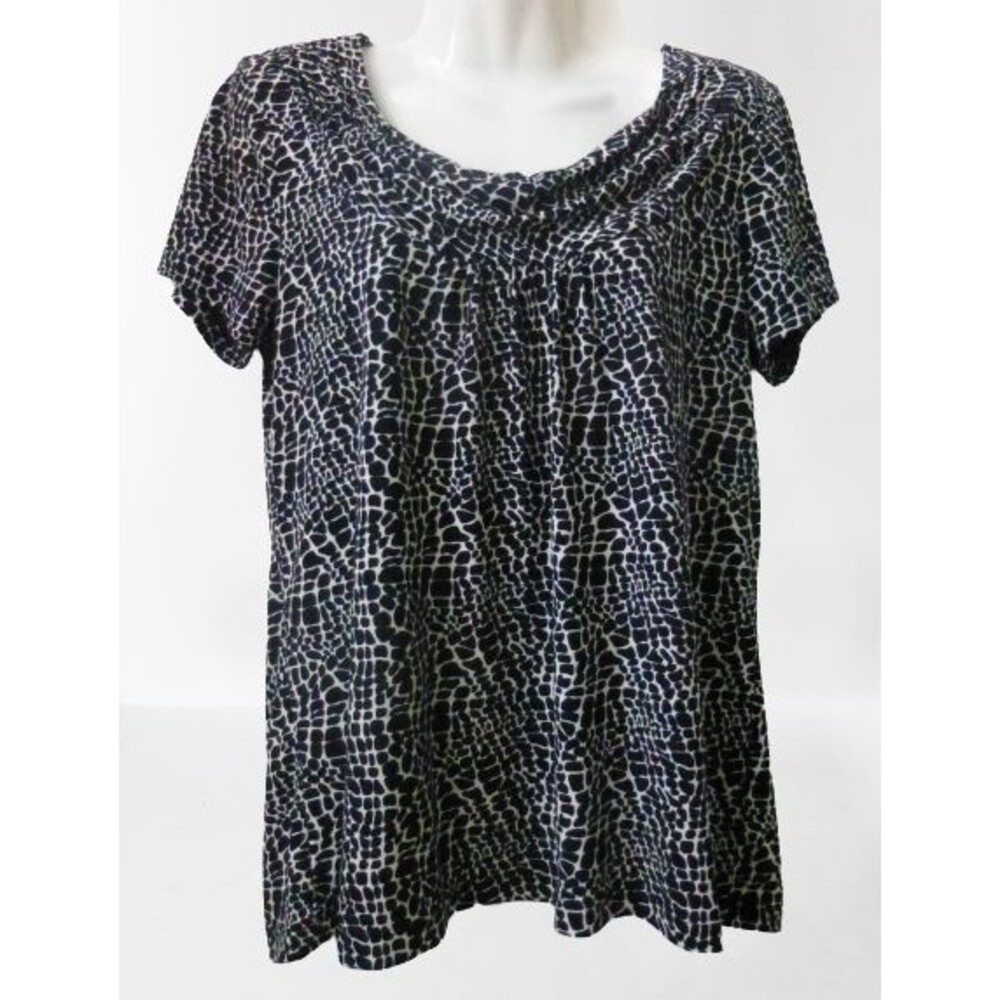 Rafaella Women Blouse Sz S Short Sleeve Top Office Animal Print Stretch Black